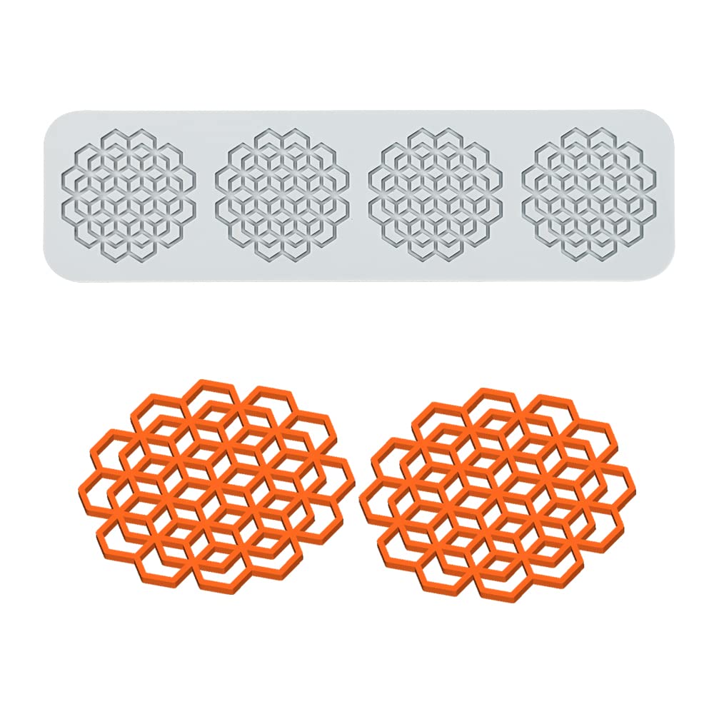 Silicone Mold Cake Embossing Mat Decorating Craft Tools Cake Silicone Mold Candy Mold for Baking Resin Soap Candy Cake Decor，Sugar Paste,Chocolate, 4 Holes Geometry