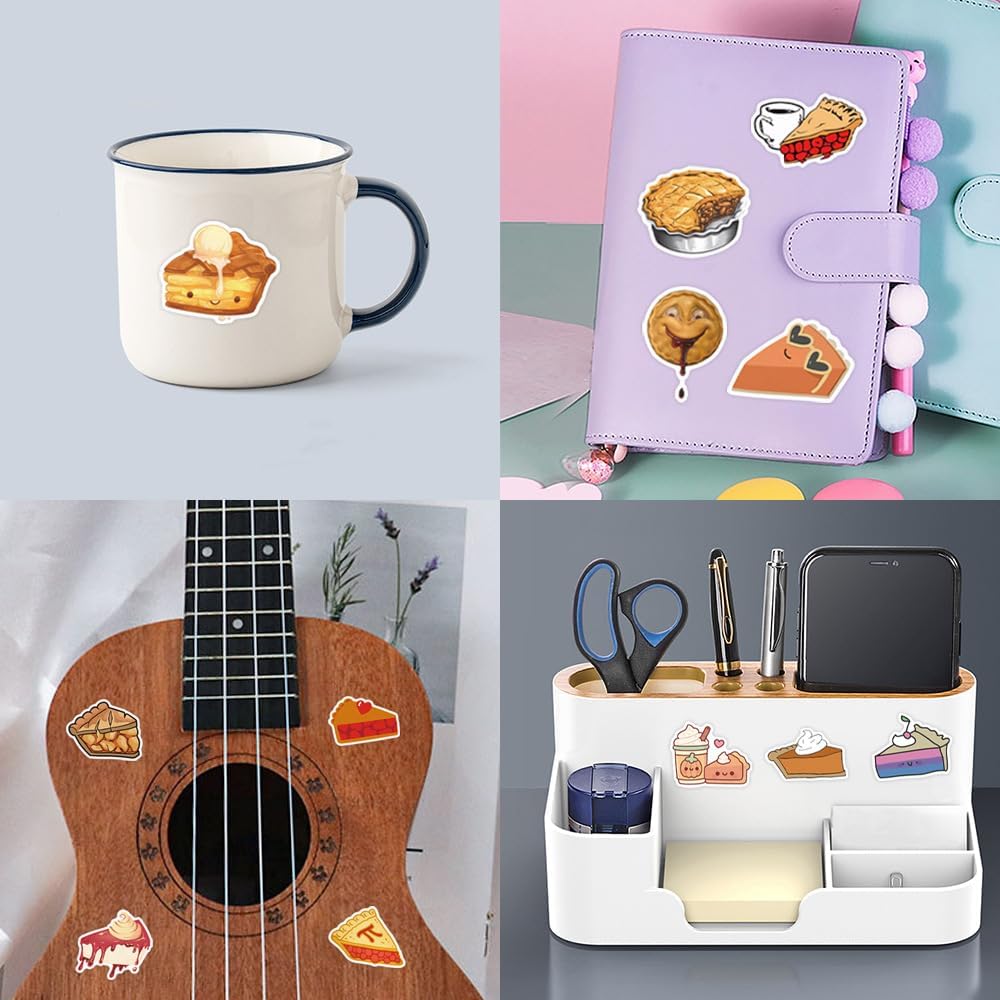 Cute Pie Stickers Pack, Cartoon Food Sticker,55 PCS Waterproof Snack Decals for Laptop, Water Bottle, Journaling and Scrapbooking, Vinyl Stickers for Teens and Adults