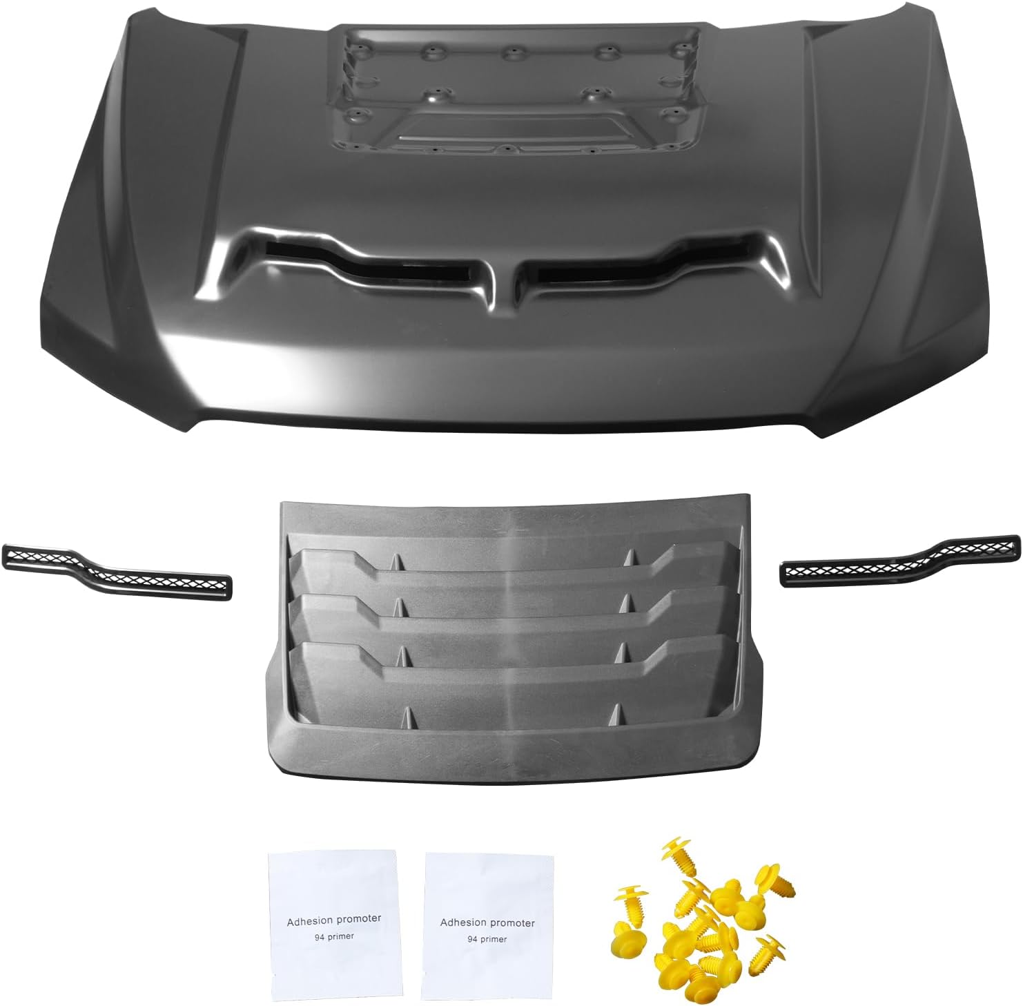 FREEMOTOR802 Front Hood Panel Fits 2015-2020 Ford F-150 (Excluding Raptor), Shelby Baja Style Iron Black Front Bumper Hood Replacement Engine Cover Bonnet Assembly (with Heat Extractor Ram Air)