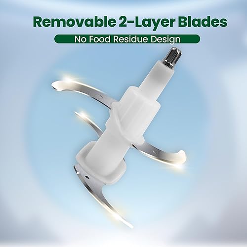 Miniatura 4 de Procesador eléctrico de alimentos, picador de verduras de 500 W, 2 tazones de 8 tazas, 2 capas y 4 cuchillas, picadora de alimentos pequeña, ideal