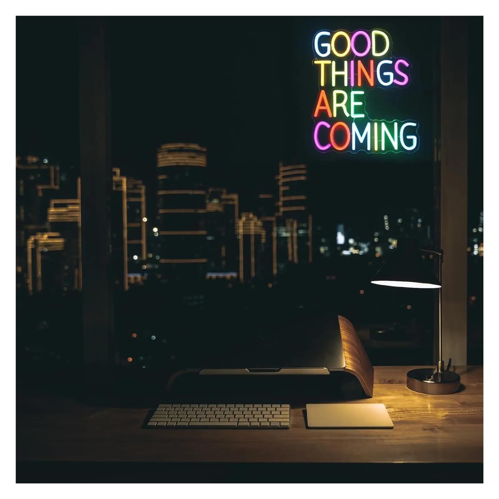XENITE Luces Art Decoration Christmas Letrero De Neón Good Things Are Coming Con Citas Inspiradoras, Regulable Por USB, Para Dormitorio, Bar, Oficina, Sala De Lectura, Decoración 37.5х32cm