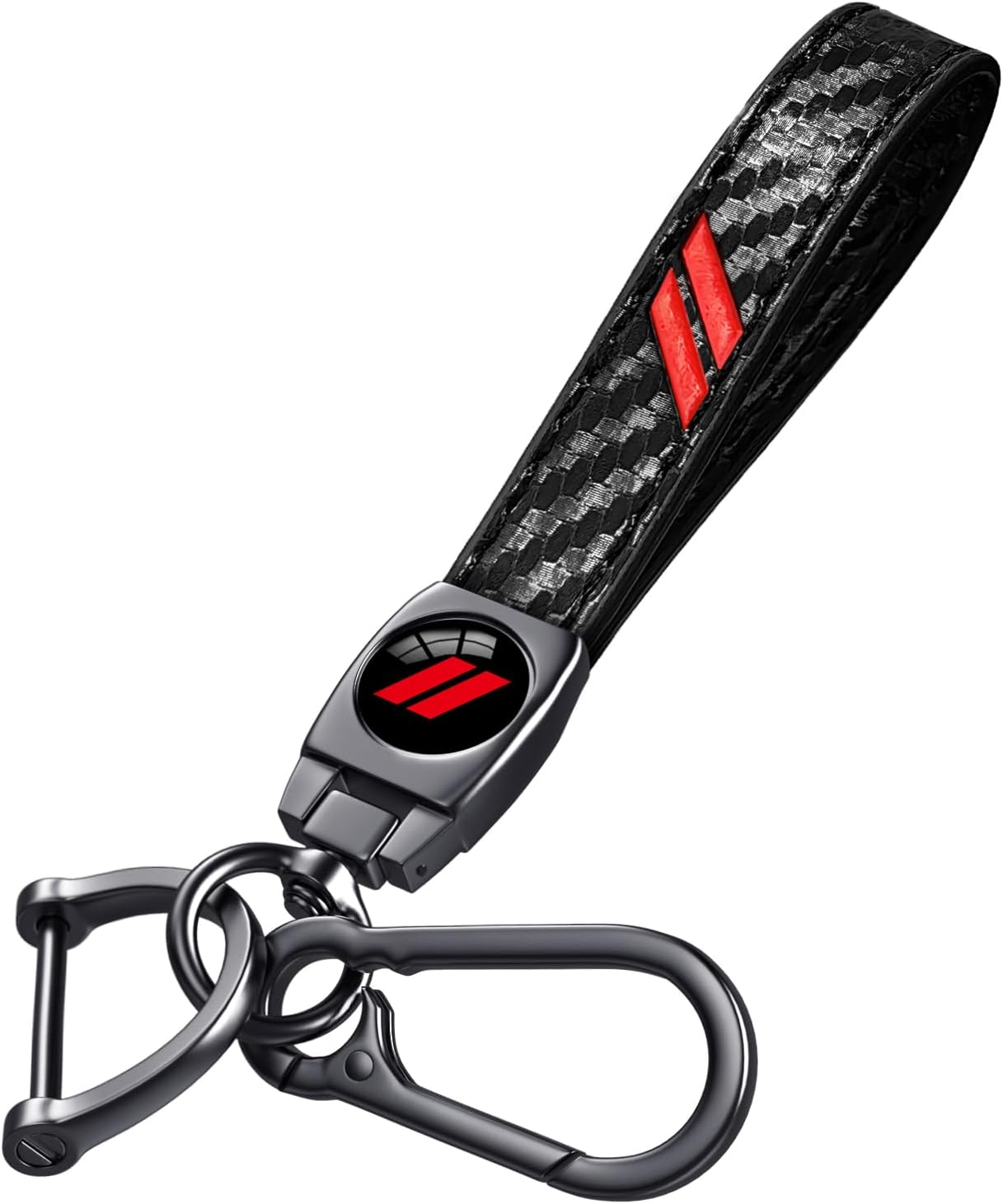 Black Car Keychain for Dodge Charger Challenger Durango RAM 1500, Black Leather & Metal Key Ring with Dual Stripe Logo, Car Key Holder Accessories
