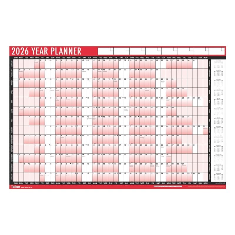 2026 Year Wall Planner A1 - Large 85cm x 58cm Laminated Calendar, Unmounted with Stickers and Dry Wipe Pen, Perfect for Home, Office, School, and Library Planning