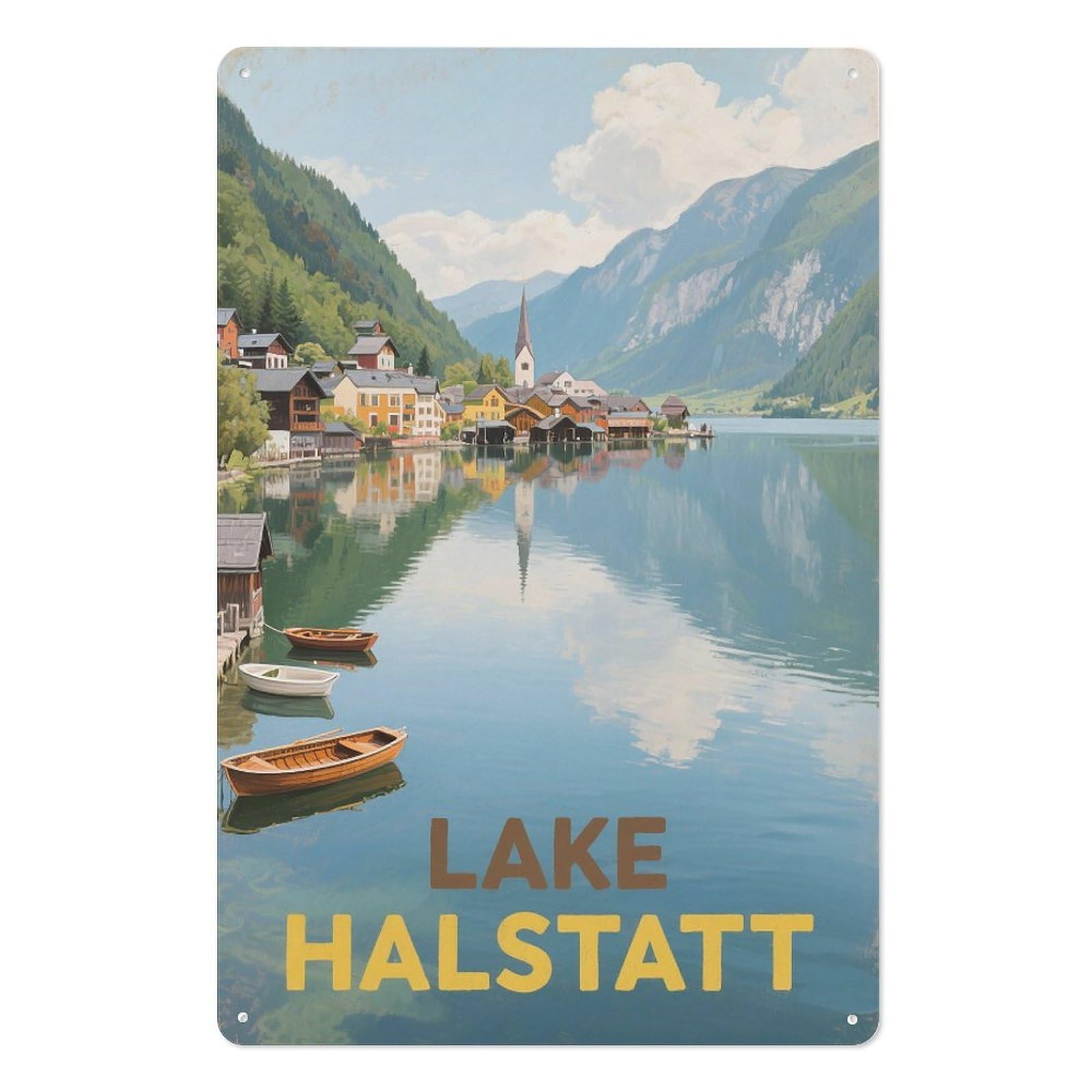 Lake Hallstatt Retro Design Tin Paintings Vintage Tin Sign 08x12inch(20x30cm) Wall Art for Home Office Bedroom Living Room Cafes Wall Decor