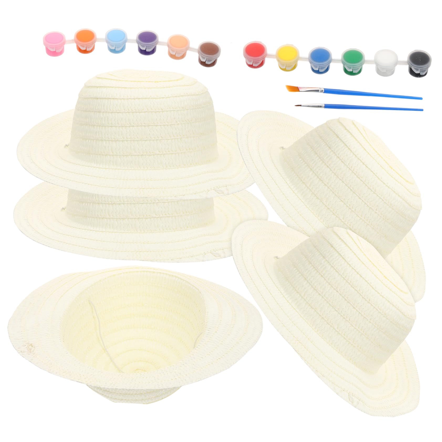 BESPORTBLE 1 Set DIY Plain for Craft Kit with Unpainted Hats Colors of Paint and Brushes for Creative Arts Parties and Imagination Growth