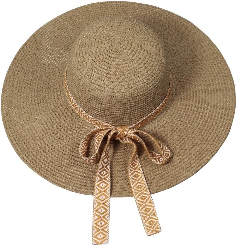 Ladies' Wide Brim Straw Hat with Bow, Ideal for Summer Outdoor Use -Beach Vacation Must-Have