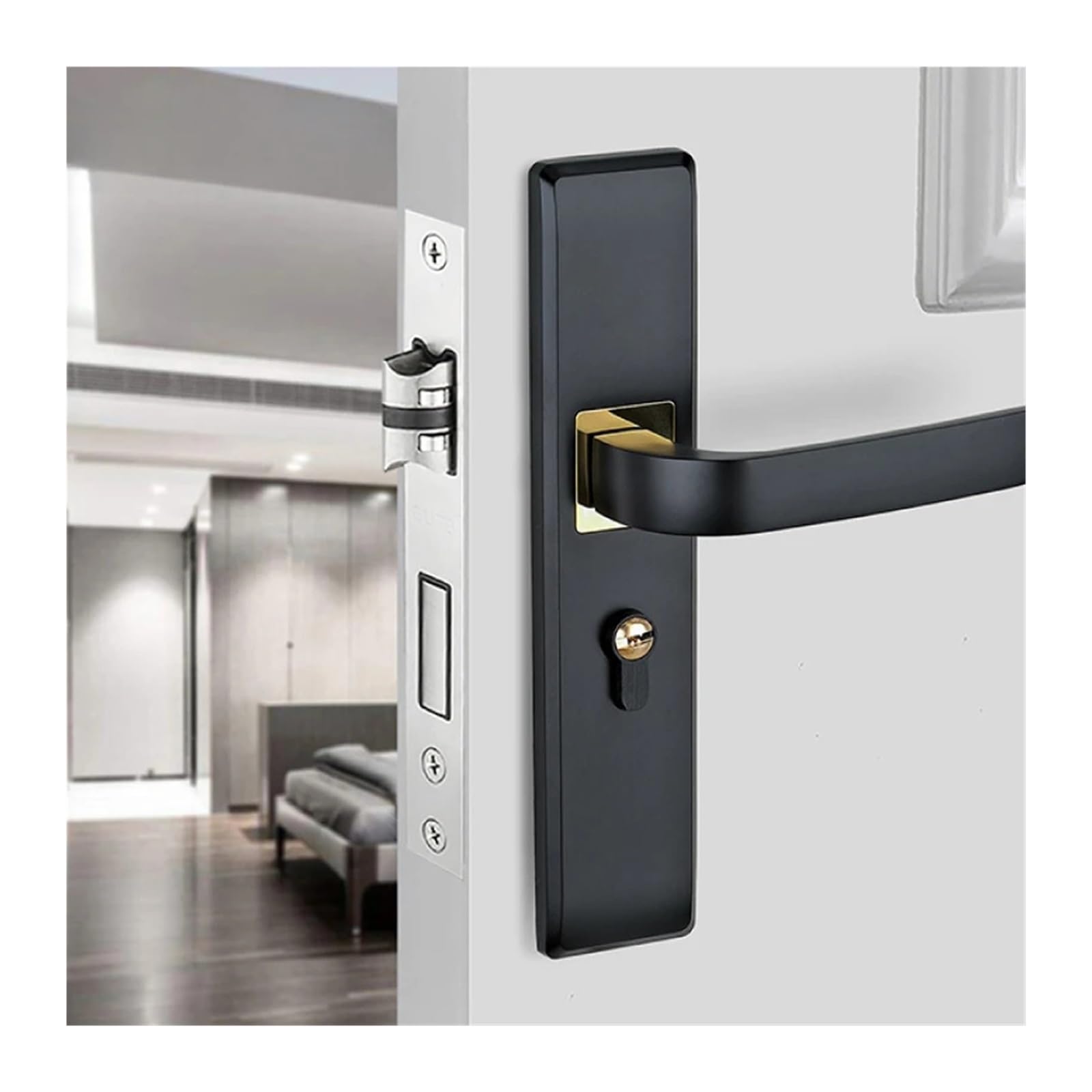 Indoor Door Lock, Zinc Alloy Interior Door Lock Set - Silent Wooden Handle for Bedroom Security and Privacy(B1-50mm)