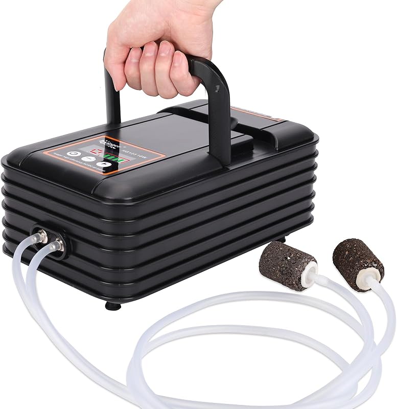 Bomba de Ar Recarregável para Aquário hygger HG123, IPX6, Vazão Ajustável e 2 Saídas