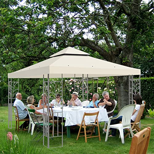 Gazebo Canopy Replacement Outdoor Grill Shelter Canopy Top, Double Tiered BBQ Tent Cover, 10x10 FT (Beige)