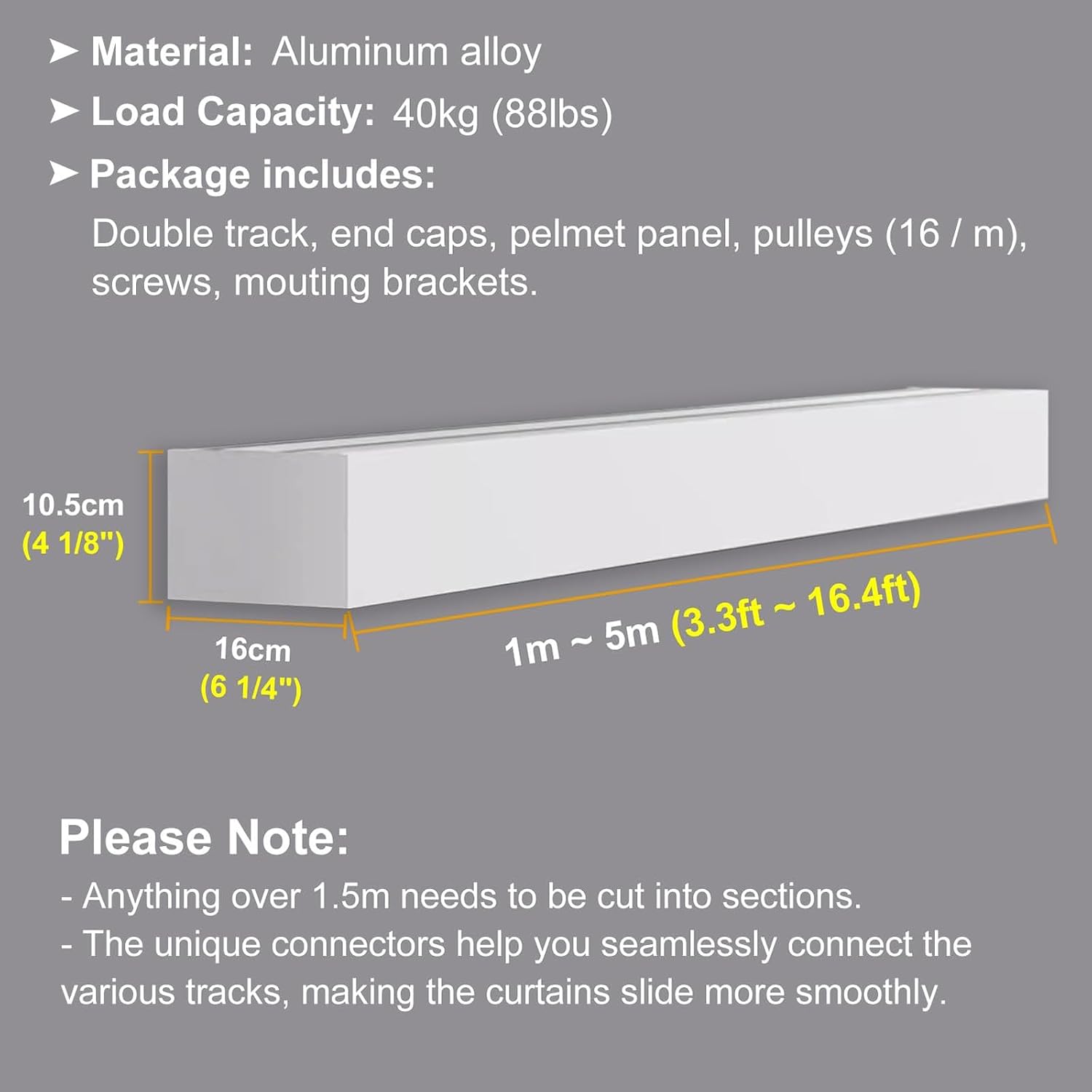 Curtain Track System,Ceiling Mounted Curtain Track System with Double Rails & Valance Set - 2.2m (7.2ft) Room Divider Curtain Rods, Stylish Window Treatment, Easy Installation, Wall Mount De