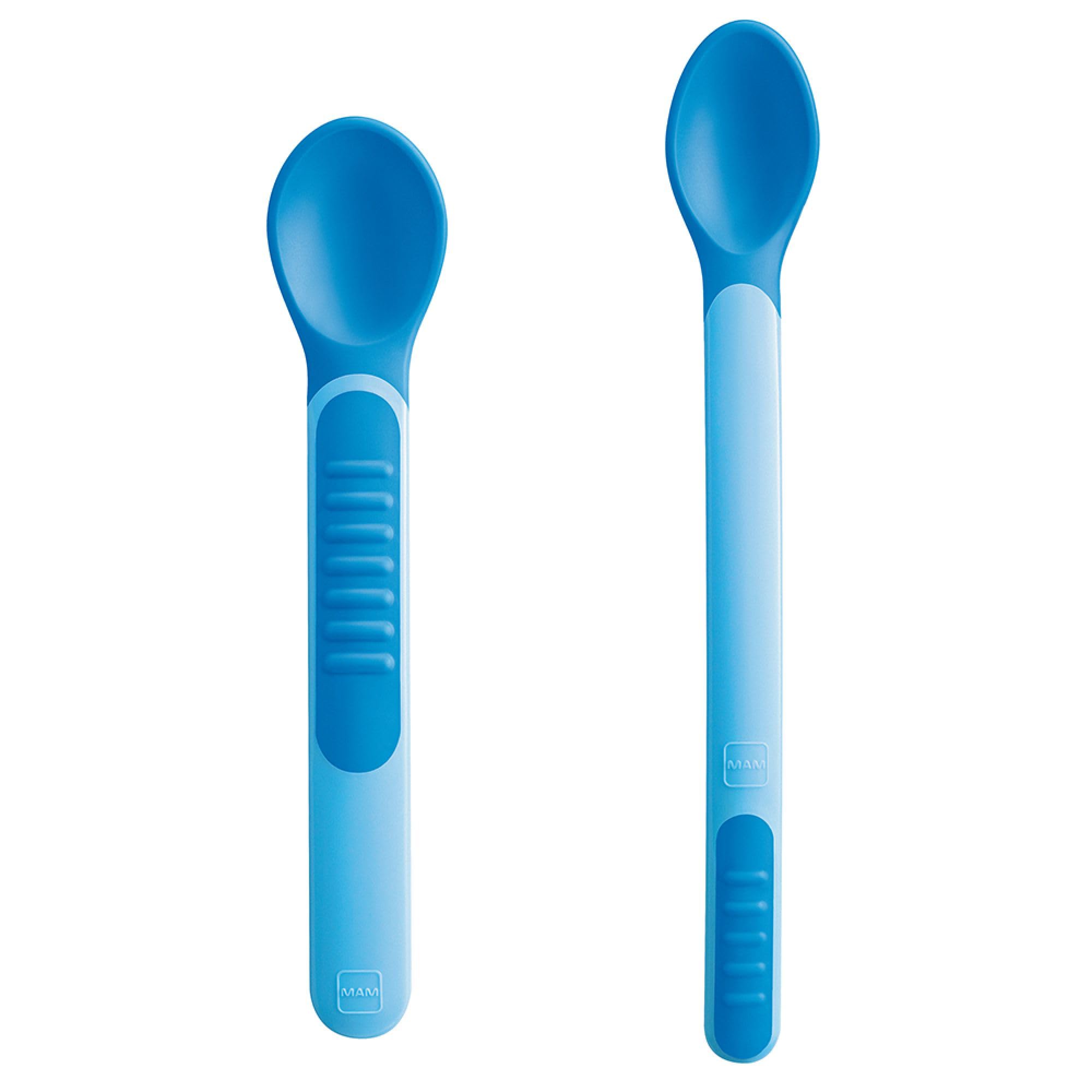 MAM Cuillères thermosensibles + étui transport, Lot de 2, Coloris Aléatoire