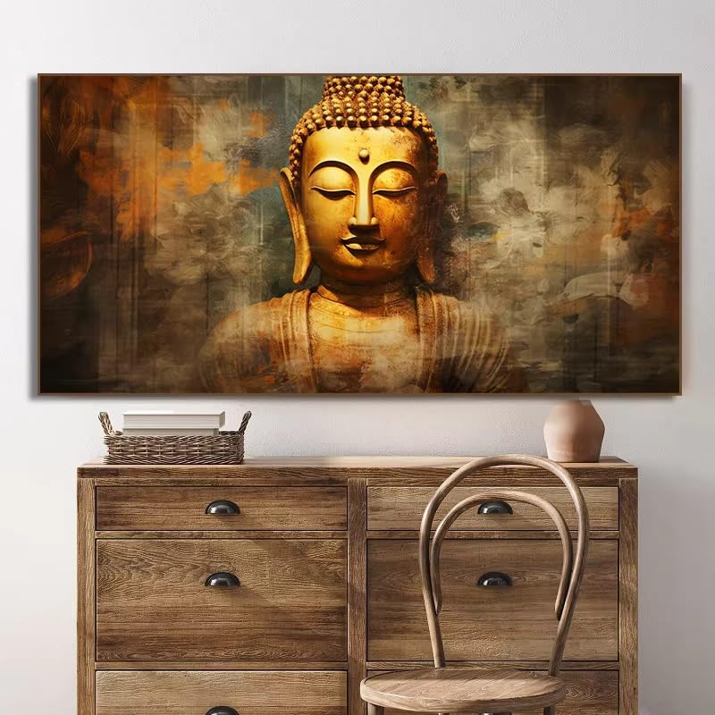 LTjiajuypd Abstrakte meditierende Buddha-Statue, sitzend auf Lotus, religiöses Poster, Leinwanddruck, Gemälde, Wandkunst, Bild, Heimdekoration (70 x 140 cm)