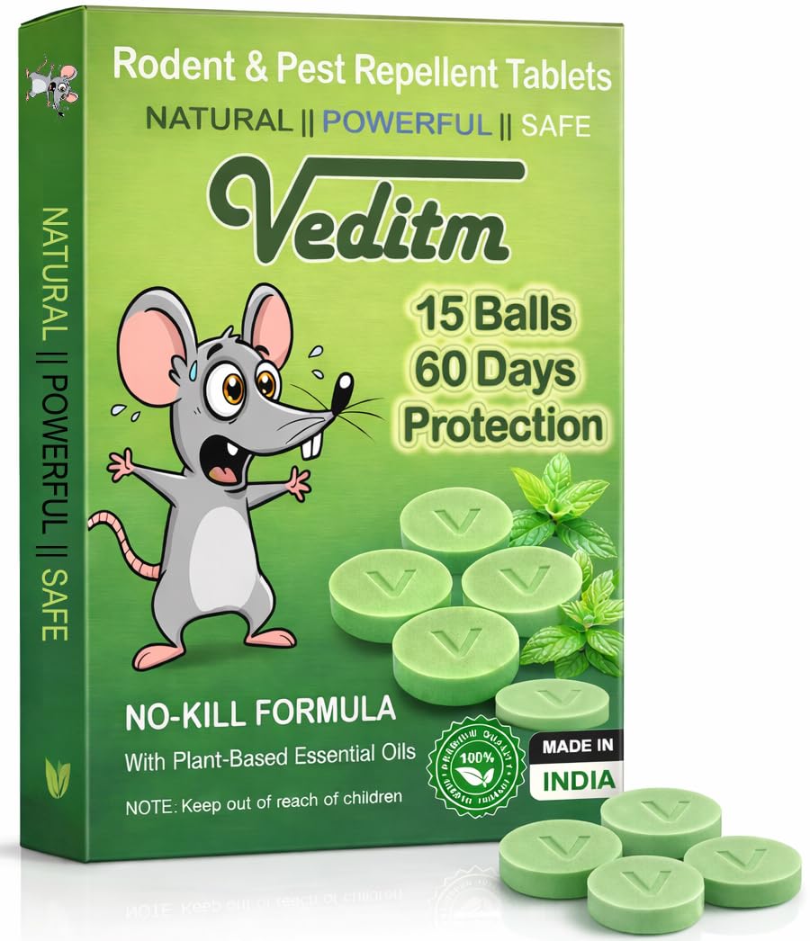 Rat & Mouse Repellent Balls Pack of 1 (15 Tablet) for Home No Kill Only Repels Home Indoor Outdoor, Rat Controller Pills to Keep Tablet Rodents Rat Repellent Ball Herbal & Natural Formula | Long-Lasting |Eco-Friendly & Safe