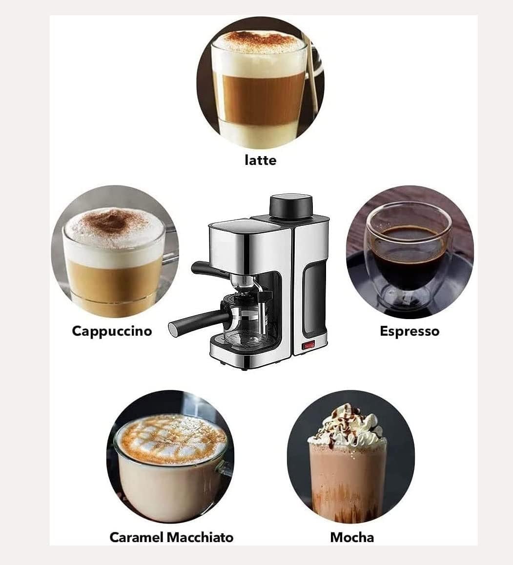 Espresso Machine, Latte & Cappuccino Maker, 5 Bar Pump Pressure Espresso Coffee Maker with Milk Frother Steam Wand, Perfect for Home, Office Use