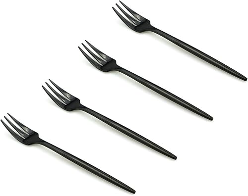 JASHII Juego de 4 utensilios de acero inoxidable negro pulido para tartas y tenedor de pastel de acero inoxidable 1810