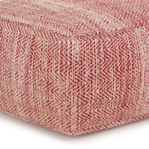 SIMPLIHOME Nate Square Pouf - 20 inch Wide Upholstered Handwoven Cotton Ottoman in Patterned Maroon Melange, Boho Footstool or Extra Seating for Living Room with Artisanal Texture, Assembled by SIMPLIHOME - Image 5