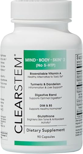 CLEARstem - MINDBODYSKIN Suplemento hormonal para el acné (sin 5-HTP) - Suplemento DIM natural - Vitaminas para el cuidado de la piel - Equilibrio