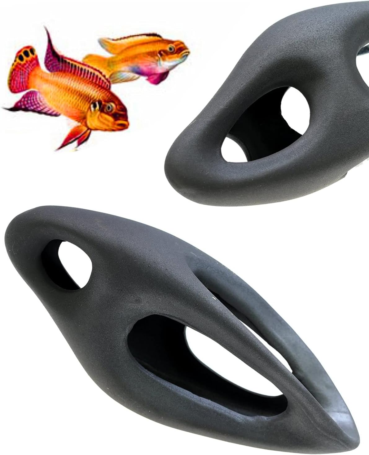 Corisrx Fish Tank Decorations Ceramic Betta Cave – Aquarium Cichlid Rock, Turtle Tank Accessories, Fish House Ornaments, Smooth Unsymmetrical Guppy Decor, Lizard Hides and Caves Small (Black)