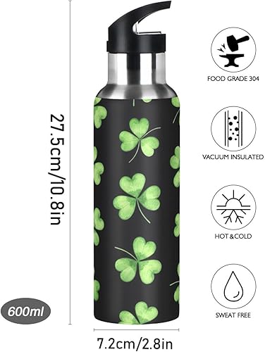 Miniatura 9 de Green Shamrocks Clovers - Botella de agua de acero inoxidable aislada con popote, 32 onzas, sin BPA, botella de agua deportiva a prueba de fugas