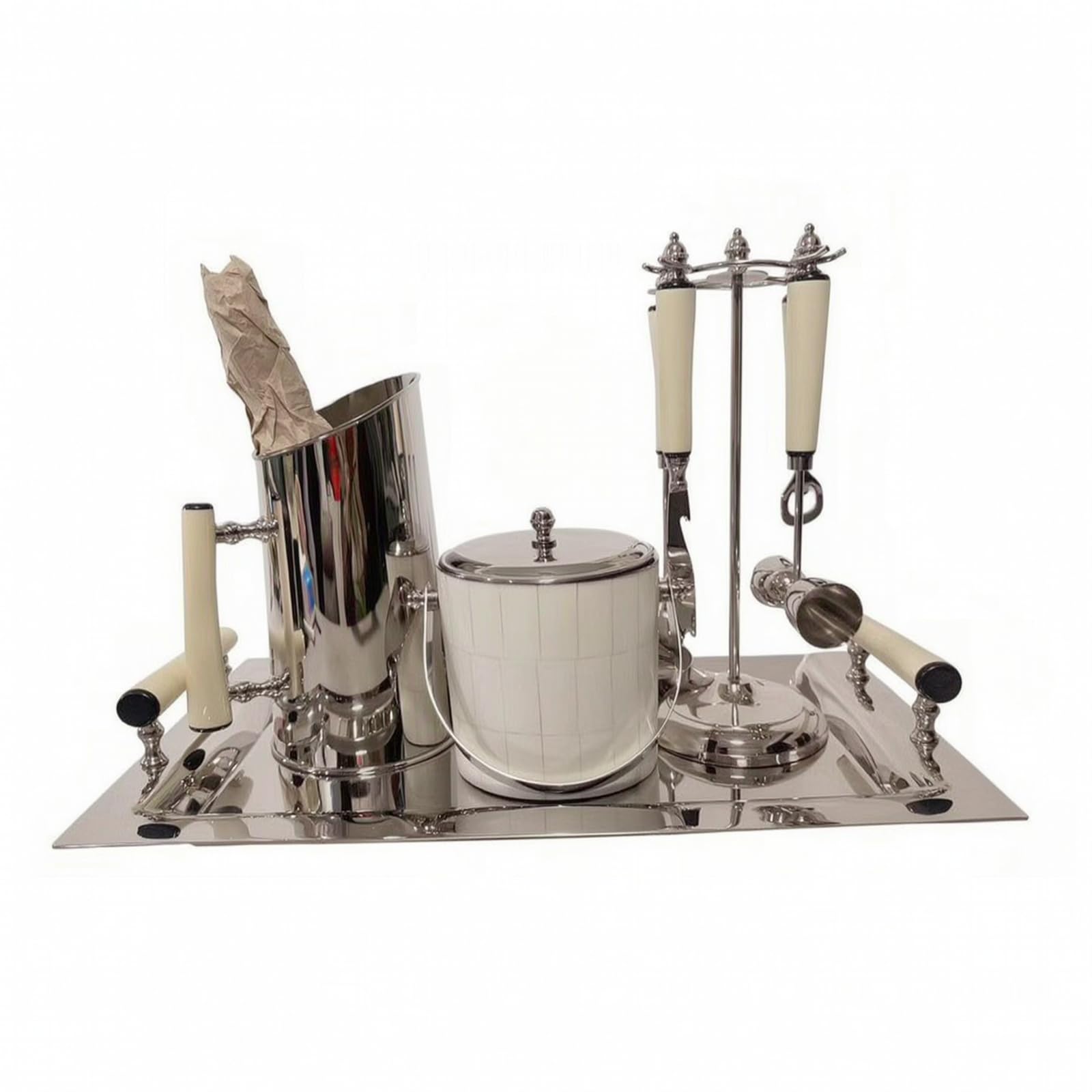 KESOTO Kit da Bar con Portautensili e Accessori | Elegante, Set da Bar in Acciaio Inox con Vassoio e Secchiello per il Ghiaccio, Pratico, Relax, Beige