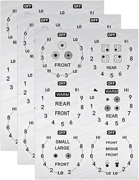 Stove Dials Stickers, Stovetop Knob Symbols Decals for Replacement, Adhesive Stickers for Top Burner Control Dial, Range Oven, Gas Stove Knob Burner Identification, Black Symbols on Silver Background