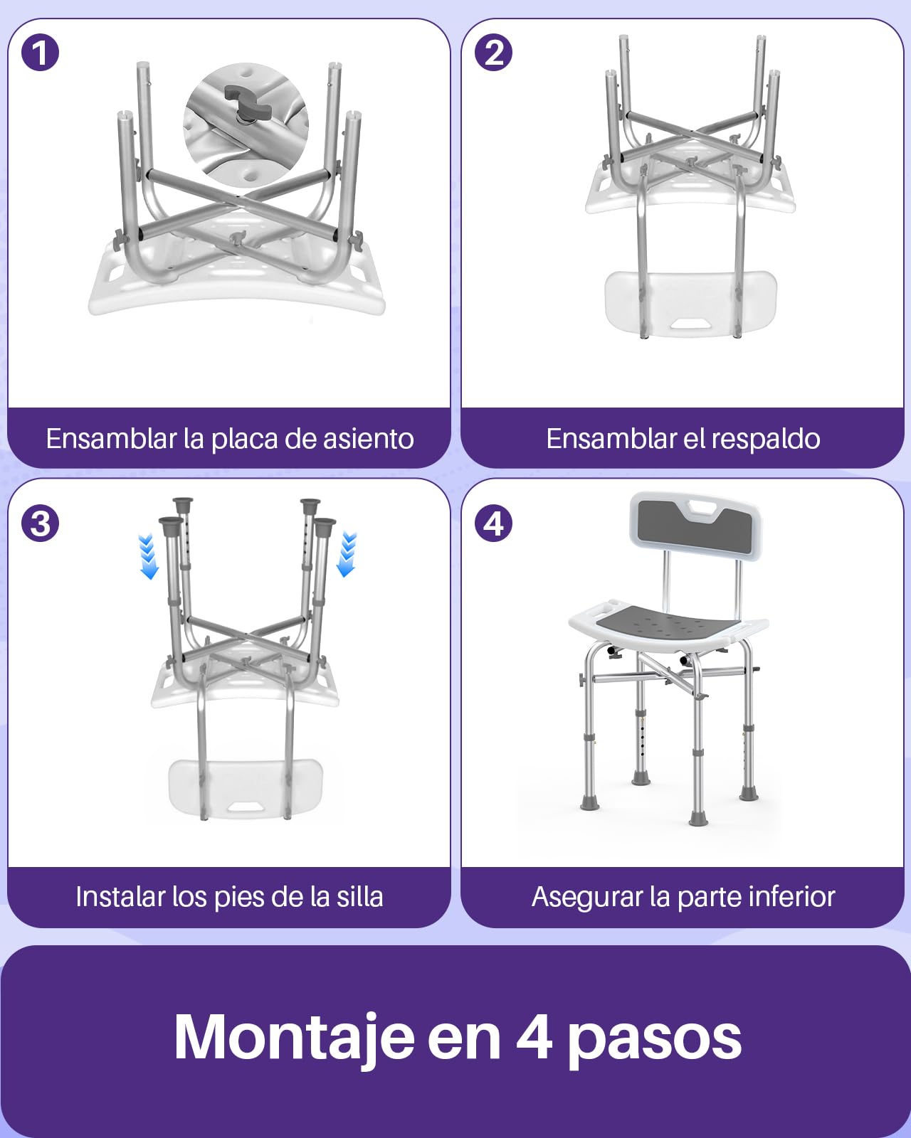 Kekoy Silla Ducha Personas Mayores, Taburete Ducha Reforzado, Placa de Asiento Ensanchada, Ajuste de Altura de 5 Niveles, para Adultos y Discapacitados, Gris