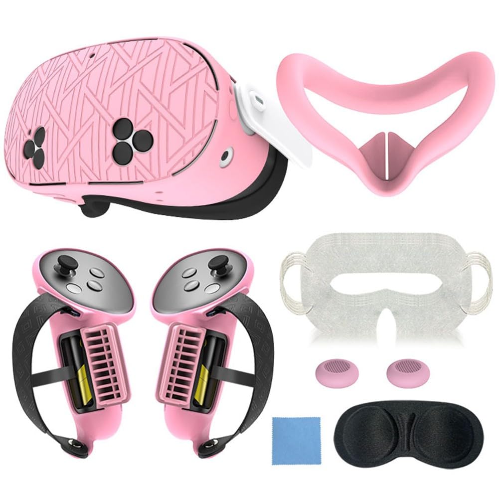 Ensemble de coques de protection 7 en 1 en silicone pour Meta 3S, étui souple pour casque VR avec coussinet de nez anti-fuite, capuchon d'objectif, poignées de manette et joystick – Noir