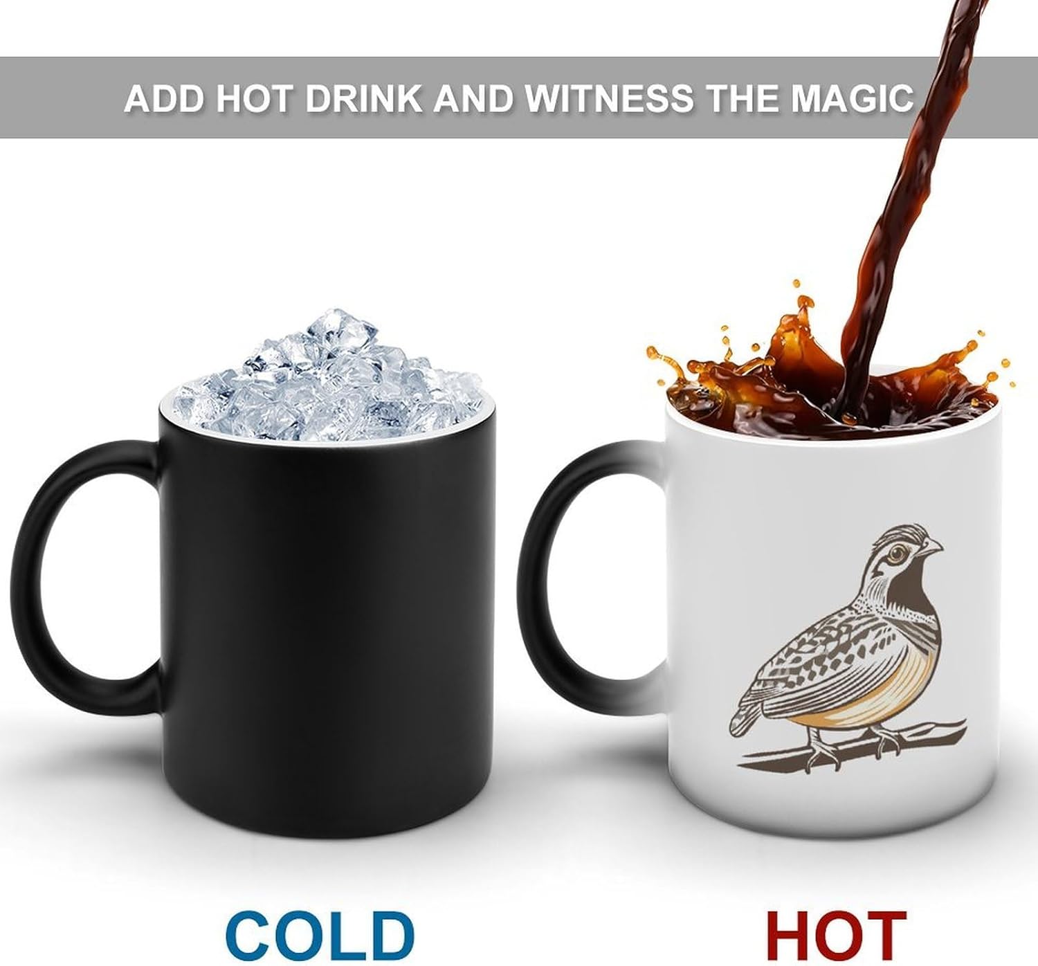 Quail Bird on The Branches Color Changing Mug Heated Ceramic Cup Heat Sensitive Coffee Mug Fun Gift