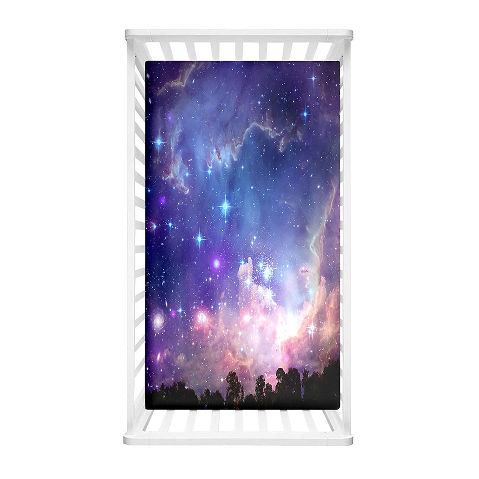 Odot Cot Bed Fitted Sheets, Starry Sky Pattern Cot Bed Sheet Fitted Sheets for Cribs Baby Bed Sheets Soft Bassinet Sheets Cot Bed Mattress Protector for Boy Girl (Forest,80x160cm)
