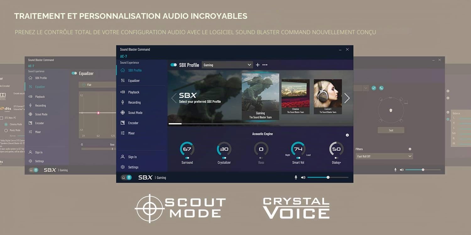 Creative Sound Blaster AE-7 Carte son interne PCIe, processeur quad-core, 127 dB DNR ESS SABRE 9018 DAC, Xamp Discrete Custom Bi-Amp, Discrete 5.1/Virtual 7.1, Dolby, DTS Encodage (Noir)