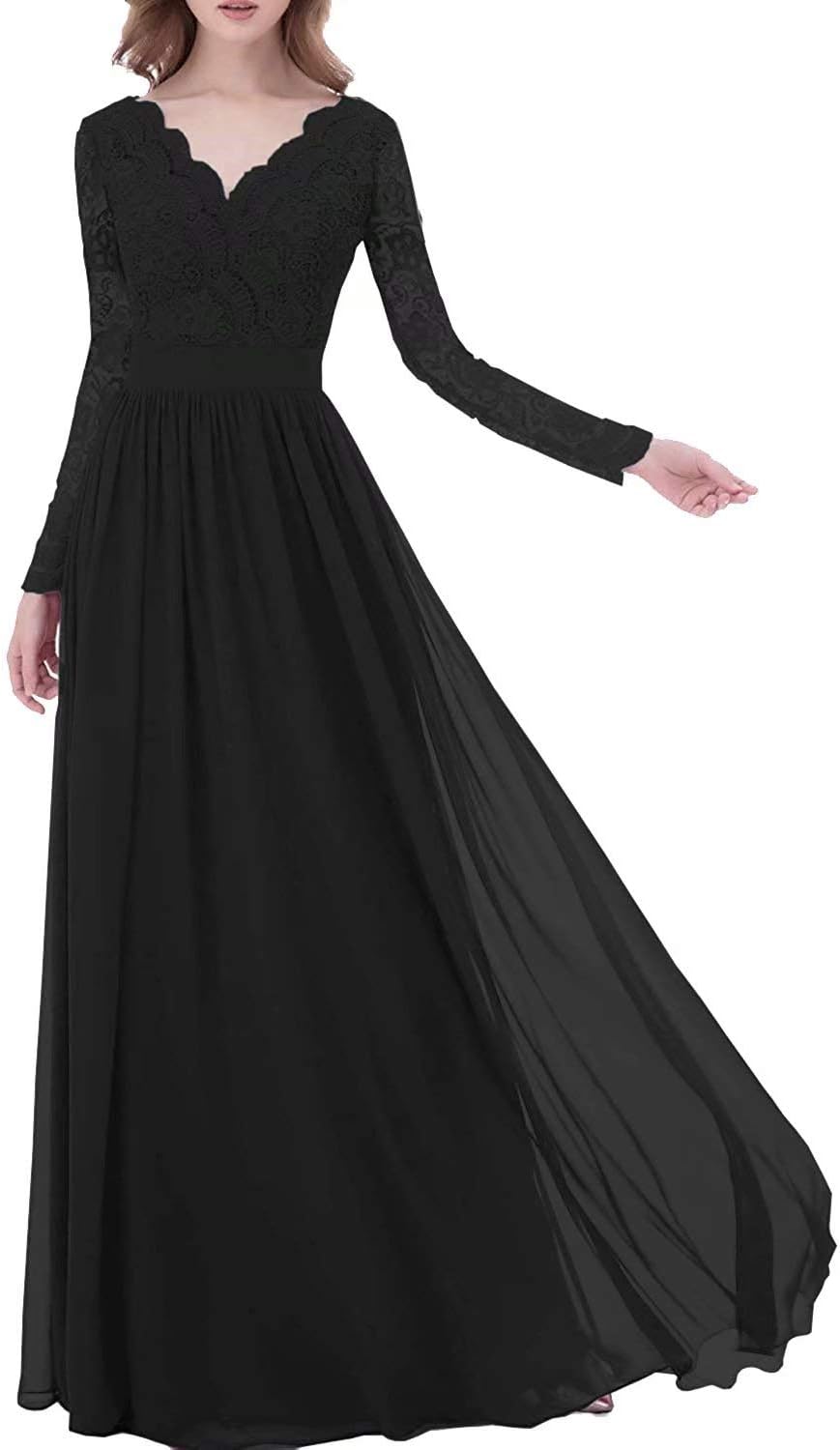 Faironline V Neck Lace Bridesmaid Dresses Long Formal Prom Wedding Party Gowns