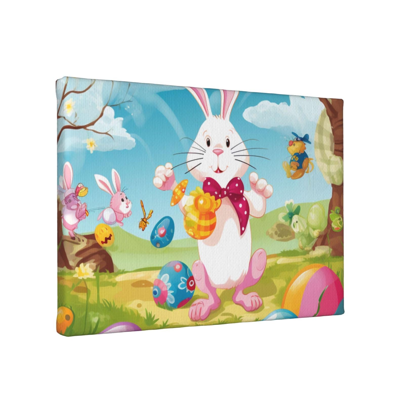 YKLJG Spring Happy Festival Holiday Printed Wall Art Canvas Painting 30x20 CM Wooden Framed Picture Painting Artwork Prints for Bedroom Kitchen Home Office Decor