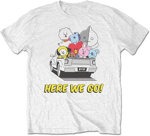 BT21 BTS Kpop - Camiseta unisex de algodón con cuello redondo y manga corta, Aquí vamos blanco