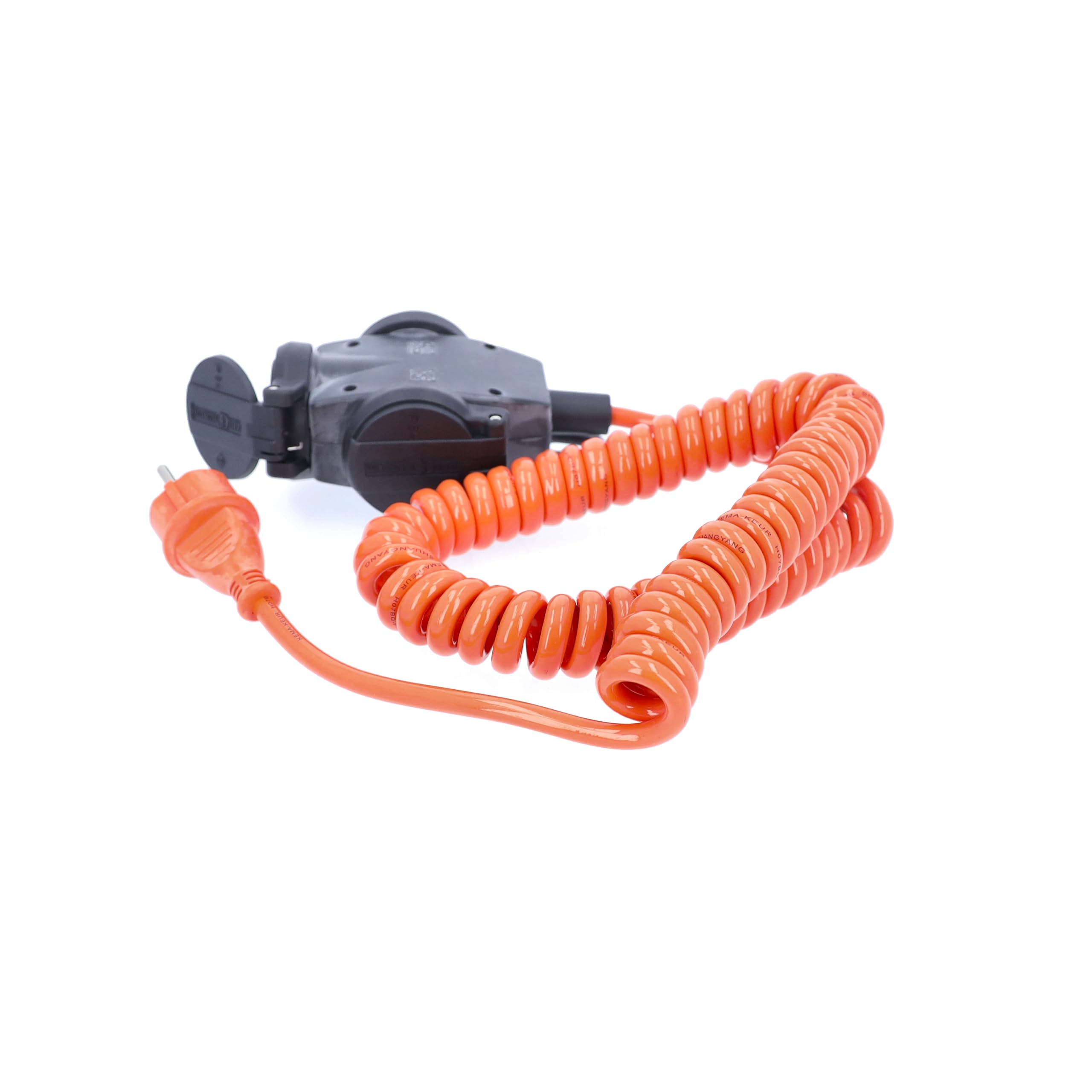 as - Schwabe Cable Espiral Extensible de 1 a 5 m H07BQ-F 3G1,5-3 Tomas con Tapas - 230 V / 16 A - con Contacto de protección - Resistente al Polvo y a Las Salpicaduras (IP44) - Naranja, 70414