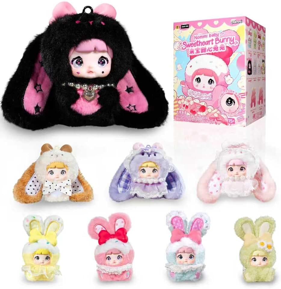 毛絨盲盒，諾米寶貝甜心兔子系列毛絨盲盒公仔 1 件，卡哇伊神秘乙烯基毛絨玩具收藏品生日禮物，聖誕節和復活節籃子必備品（隨機 1 件）