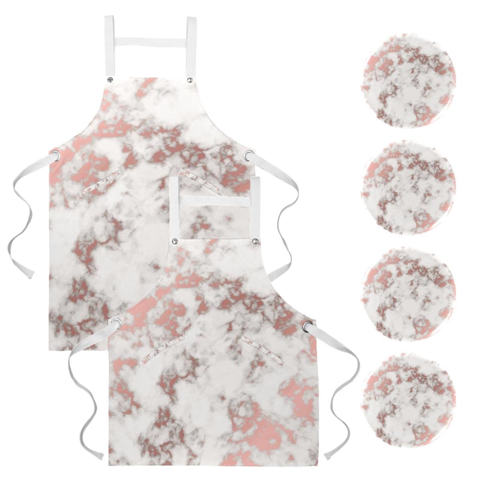 Tablier de cuisine texture or rose et marbre, style multicolore unique