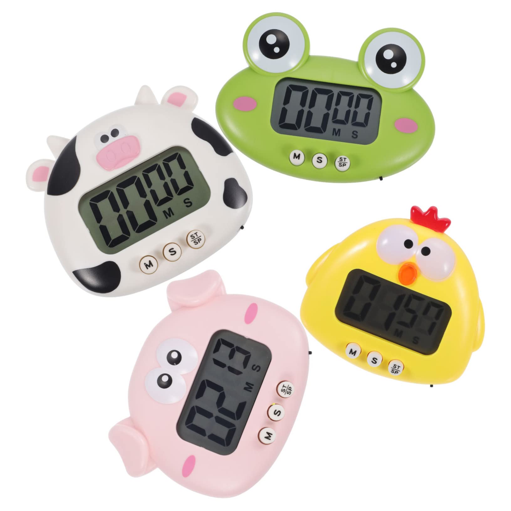 VALICLUD Minuteur Cuisine Digital 4 Pièces en Plastique Léger avec Animaux Mignons pour Gestion du Temps, pour Friture et Étudiants