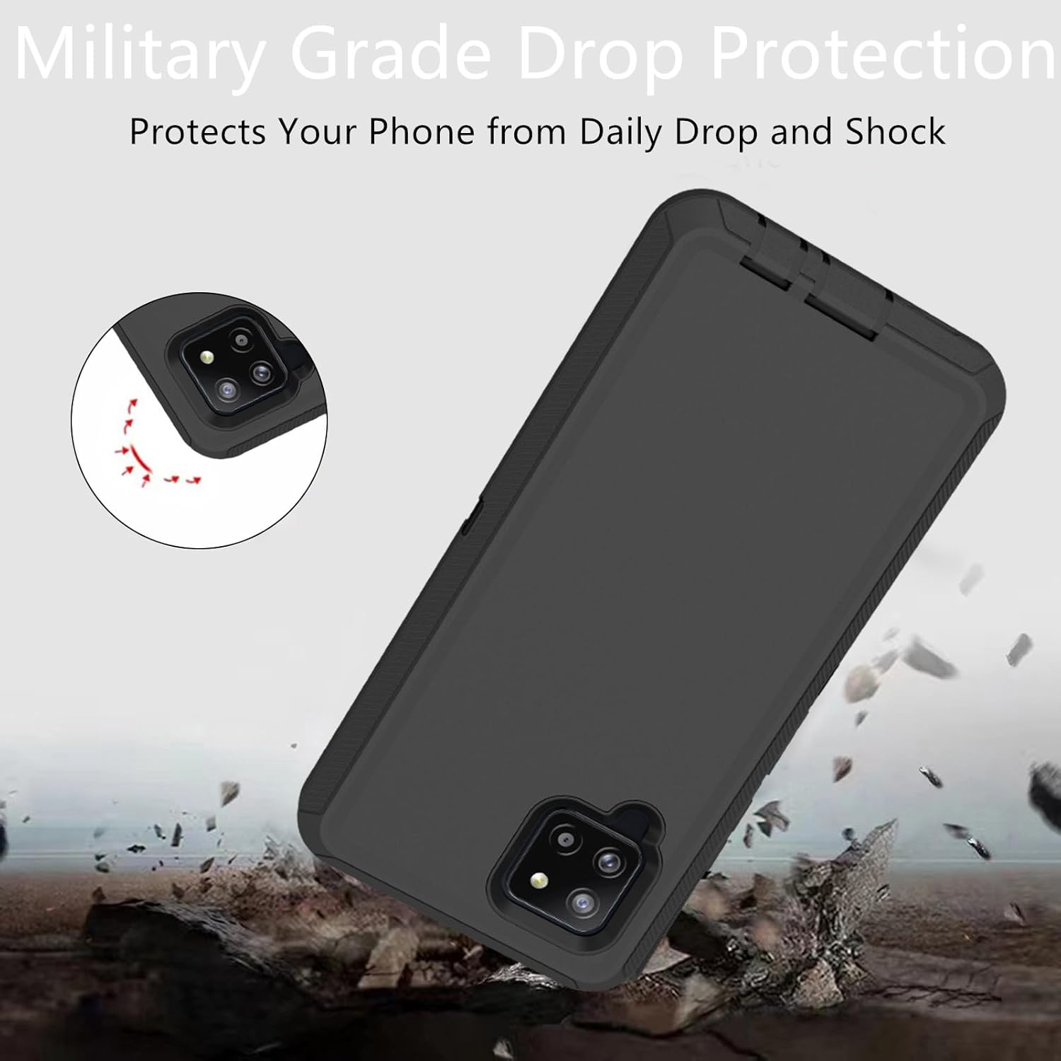 for Samsung Galaxy A42 5G Case, Heavy Duty Defender Case Dustproof Shockproof Protection 3 in 1 Rugged Cover for Samsung Galaxy A42 5G (Black)