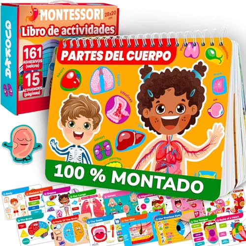 QUOKKA Busy Board Montessori 1 2 Año - Versión Inglés - Libro Sensorial Bebe con 15 Temas sobre el Cuerpo Humano - Busy Book Juegos Montessori 3 4 Años - Regalo Educativo para Niños y Niñas