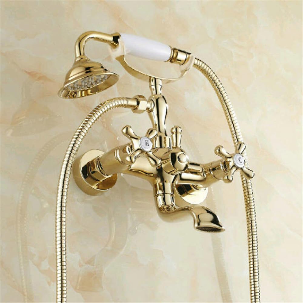 NGDFGR Solid Brass Luxury Rainfall Golden Shower Bath Set Faucets Wall Mounted Shower Mixer Faucets,T1