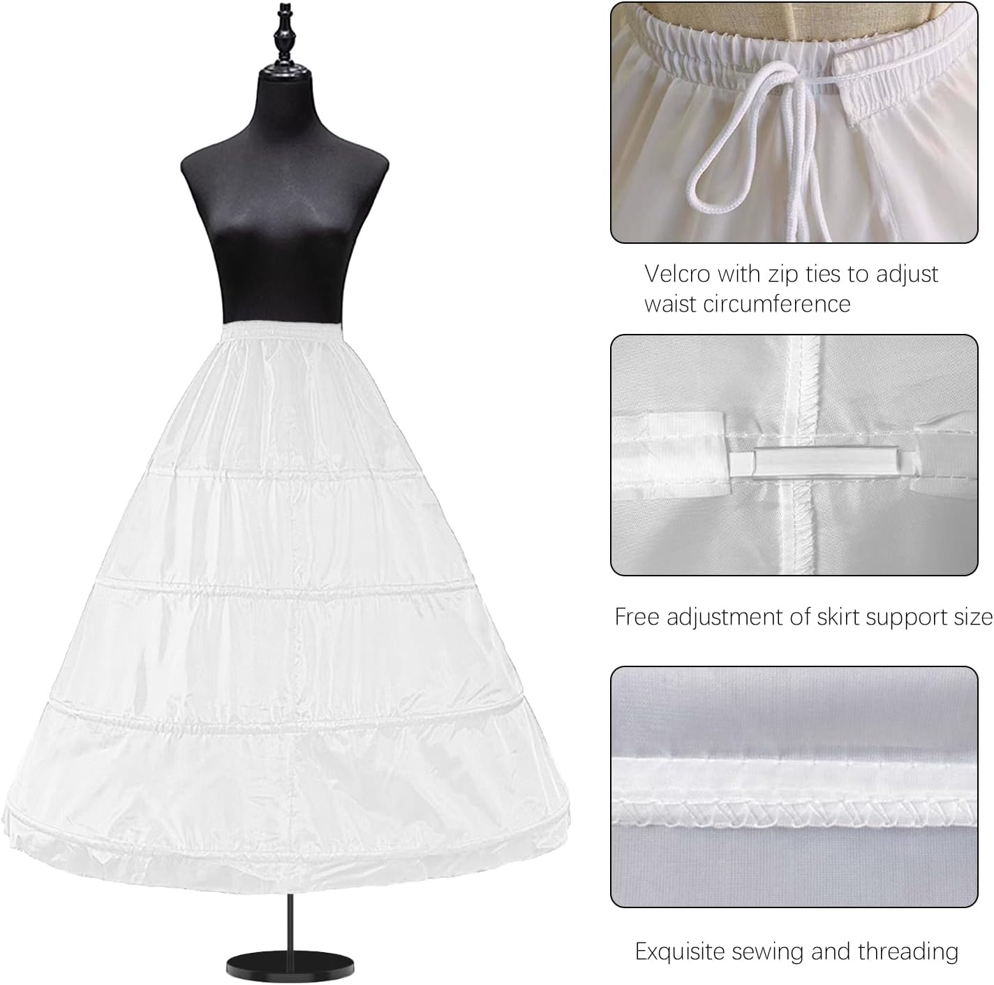 Jolbndcv Women's Petticoat Crinline Petticoat Underskirt Skir Slips for Wedding Ball Gown Bridal Dress Tulle(4/6-Hoop) - Image 5