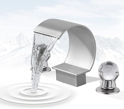 Grifo de lavabo de baño de 3 agujeros, cascada generalizada, grifos de baño con asas de cristales, grifo mezclador de lavabo de 8 pulgadas de alto