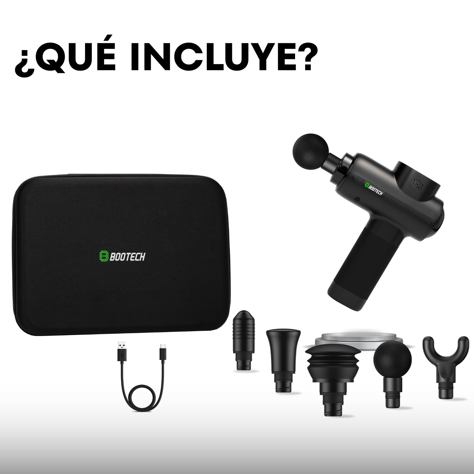 BOOTECH Pistola de Masaje Muscular, Masajeador Profesional de Tejido Profundo con 10 mm de Amplitud, Massage Gun Silencioso con 5 Cabezales& 5 Velocidades para Recuperación Deportiva, Alivio Dolor