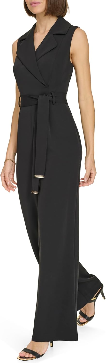Tommy Hilfiger womens Sleeveless Collared V Neck Straight Leg Jumpsuit - Image 3