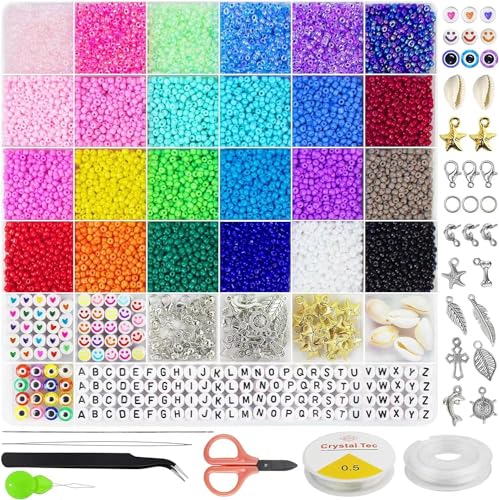Jamish Store JS Beads for Bracelets Kit 24 Colors 14440 pcs 3mm Glass Seed Beads Multi Color