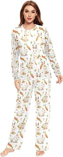 Cute Rabbit with Carrot Pajamas Sets for Women 2 Piece Comfy Men Sleep Pants Nightwear