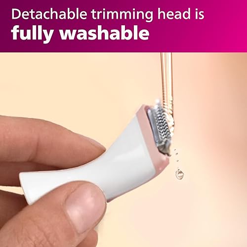 Vista 14 de Maquina depiladora Philips Bikini Genie BRT383 inalámbrica, para la línea del bikini, con cabeza afeitadora y cepillo, para mujeres Rosado y blanco
