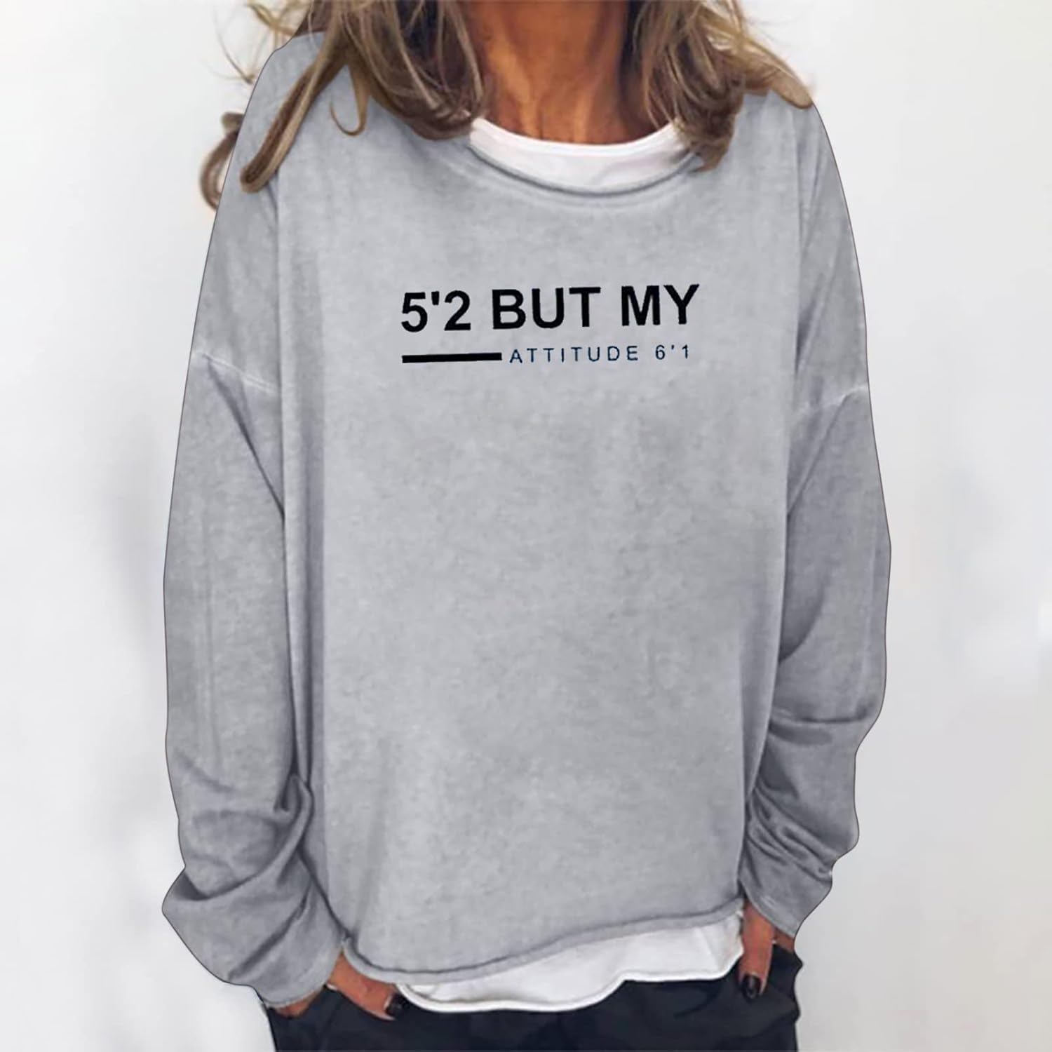 ylioge Women's Oversized Shirts Funny Text Letter Print Round-Neck Long Sleeve Pullover Tops : Sports & Outdoors