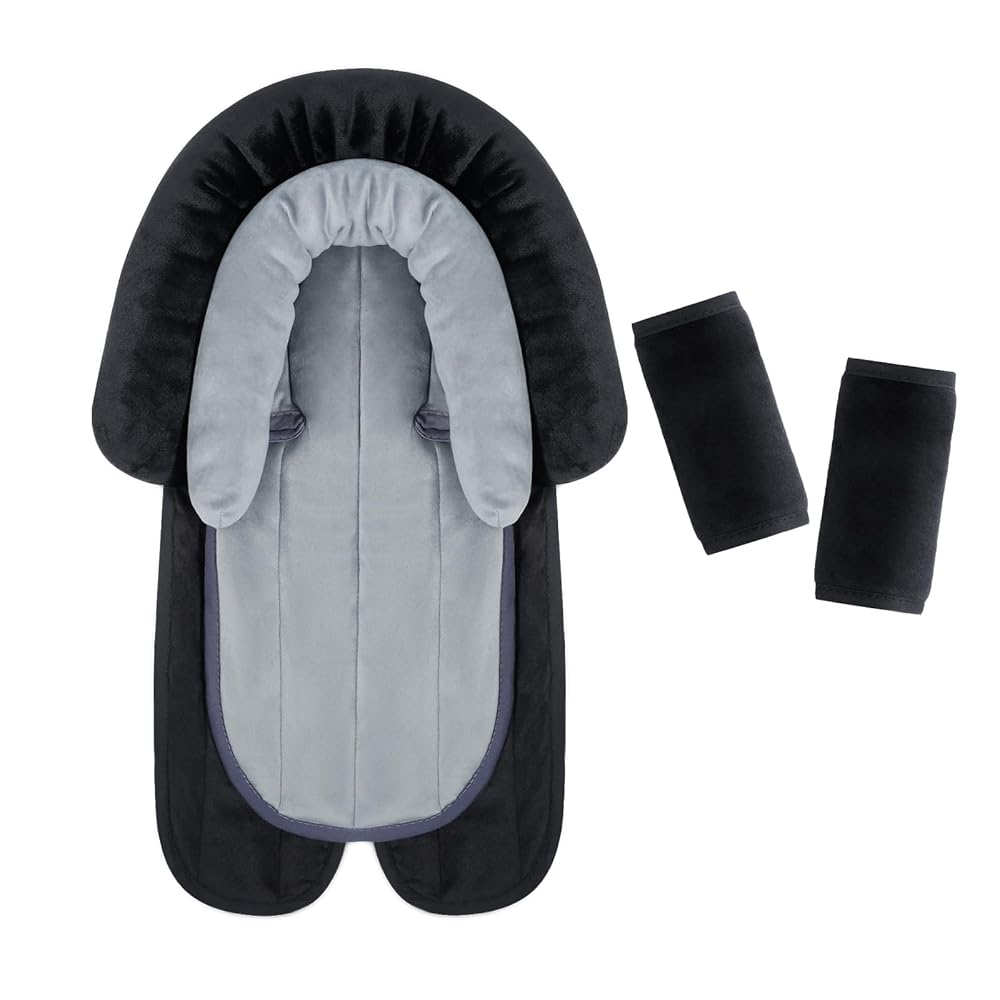 COOLBEBE New Babybody Support & Strap Covers Set for Newborn Infant Toddler- Extra Soft Stroller Cushion Pads Car Seat Insert, Perfect for Carseats, Strollers, Swings, Black
