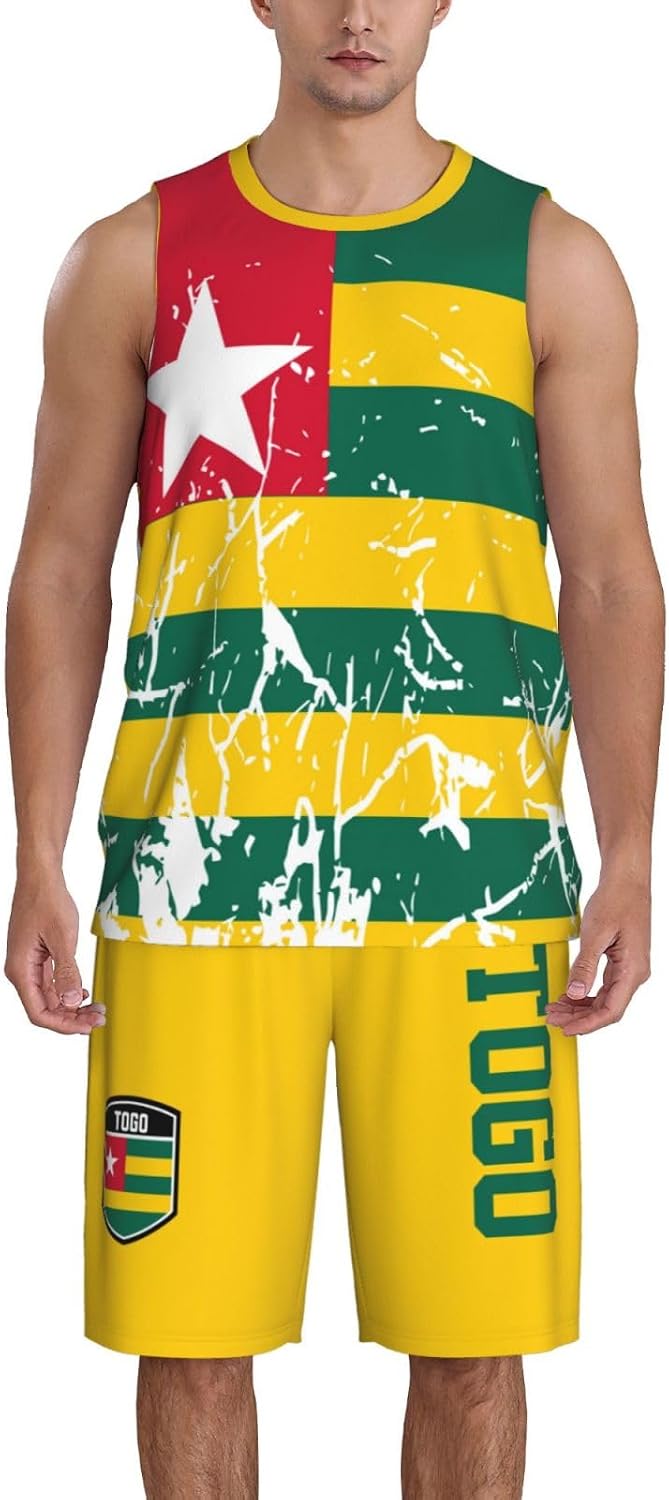 Togo Flag Grain (1) Basketball Jersey Uniform Suit for Men Adults Training Athletic Set